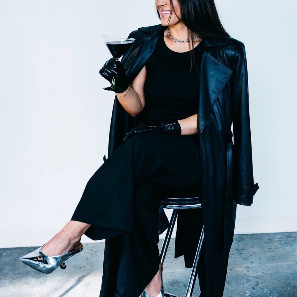 NBD -  Faux Leather Trench Coat in Black